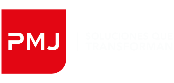 Logo PMJ Soluciones que transforman en blanco